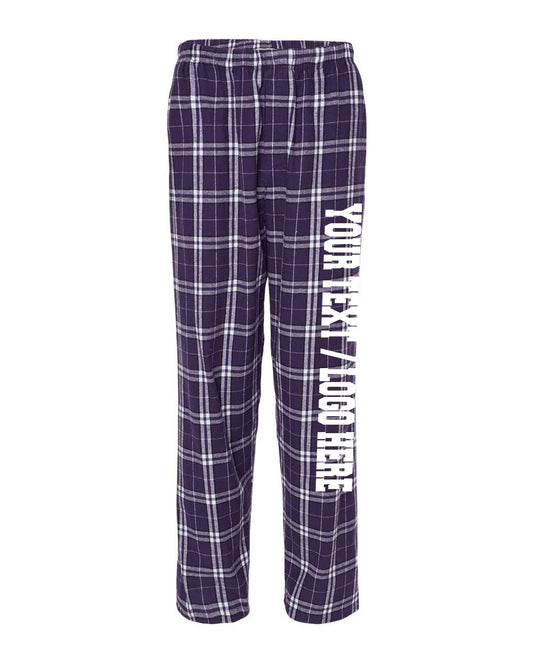 Boxercraft Unisex and Youth Flannel Pants Purple and White Flannel Pants with Custom Text