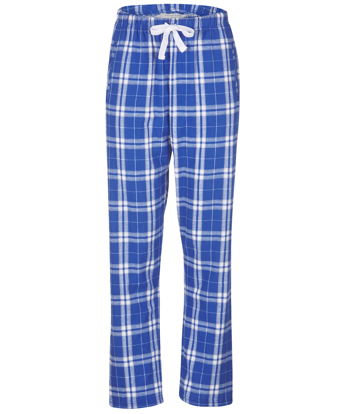 Boxercraft Ladies Haley Flannel Pants Royal and White with Custom Text
