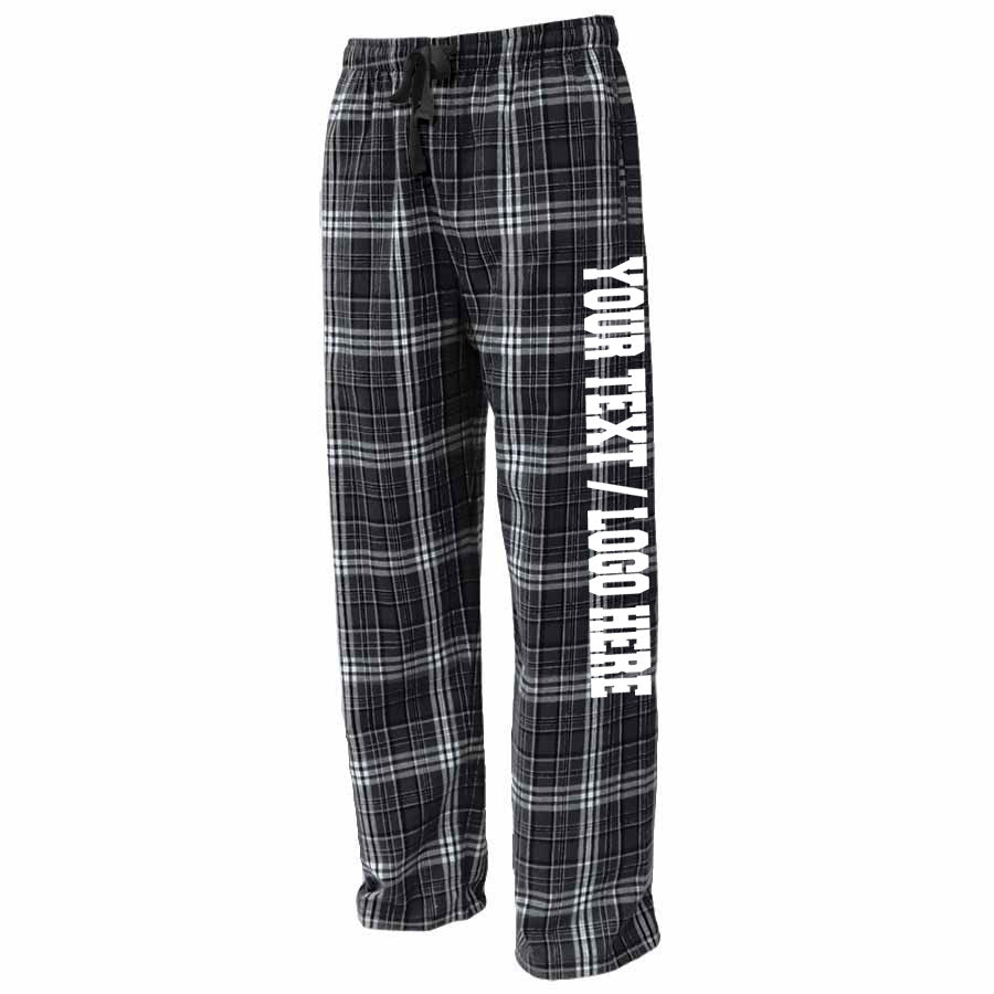 Pennant Adult and Youth Unisex Flannel Pants Black and White Flannel Pants with Custom Text