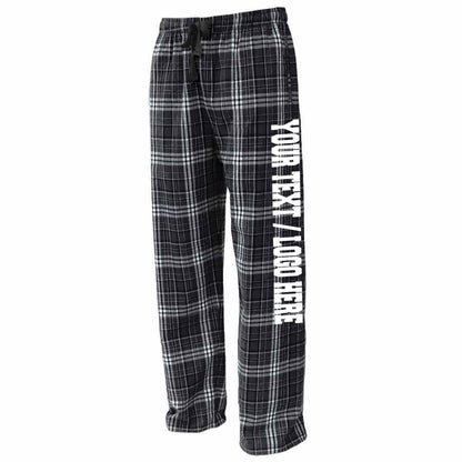 Pennant Adult and Youth Unisex Flannel Pants Black and White Flannel Pants with Custom Text