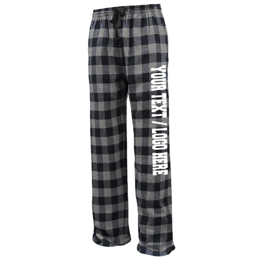 Pennant Adult and Youth Unisex Flannel Pants Black Grey Buffalo Flannel Pants with Custom Text