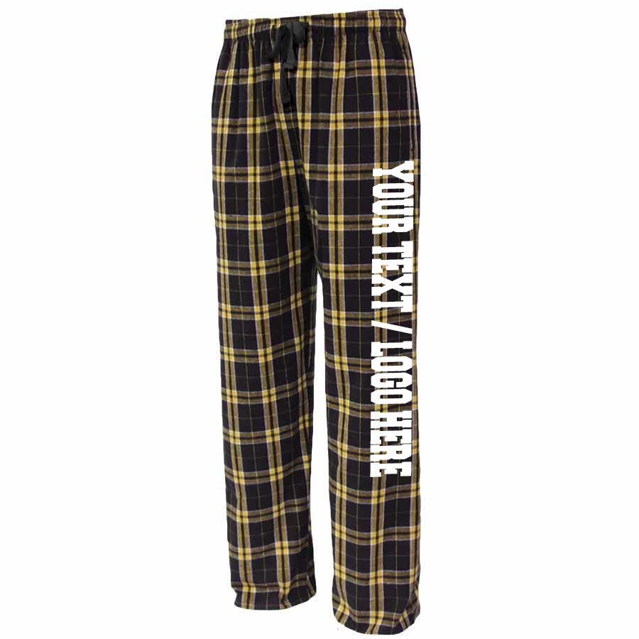 Pennant Adult and Youth Unisex Flannel Pants Black and Gold Flannel Pants with Custom Text