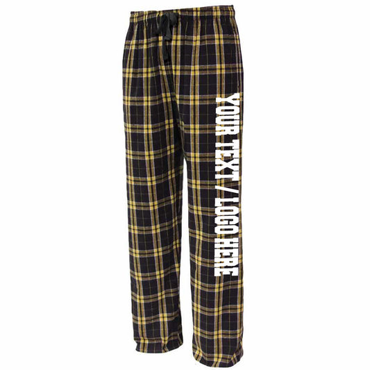 Pennant Adult and Youth Unisex Flannel Pants Black and Gold Flannel Pants with Custom Text