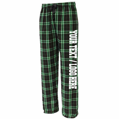 Pennant Adult and Youth Unisex Flannel Pants Black and Green Flannel Pants with Custom Text