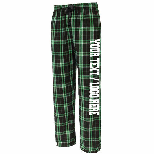 Pennant Adult and Youth Unisex Flannel Pants Black and Green Flannel Pants with Custom Text