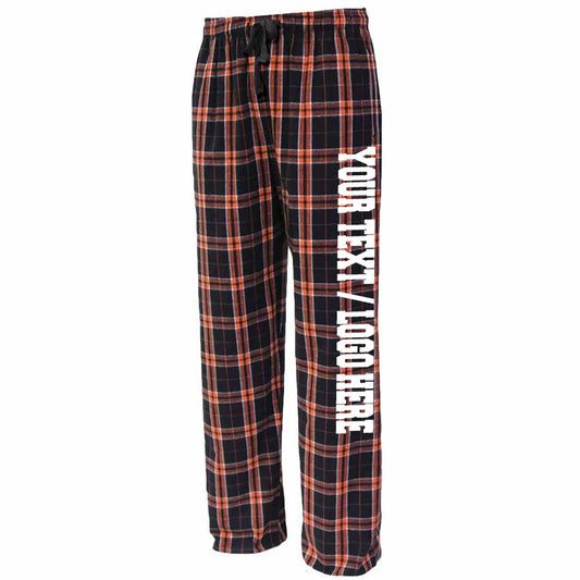 Pennant Adult and Youth Unisex Flannel Pants Black and Orange Flannel Pants with Custom Text