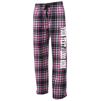 Pennant Adult and Youth Unisex Flannel Pants Black and Pink Flannel Pants with Custom Text