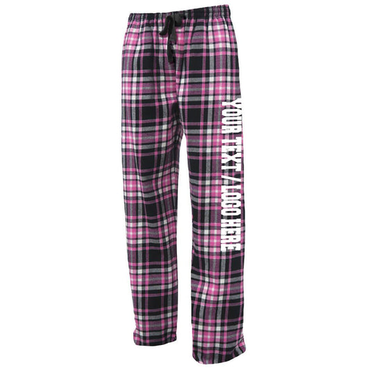 Pennant Adult and Youth Unisex Flannel Pants Black and Pink Flannel Pants with Custom Text