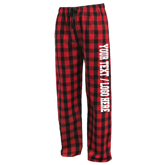 Pennant Adult and Youth Unisex Flannel Pants Black and Red Buffalo Flannel Pants with Custom Text