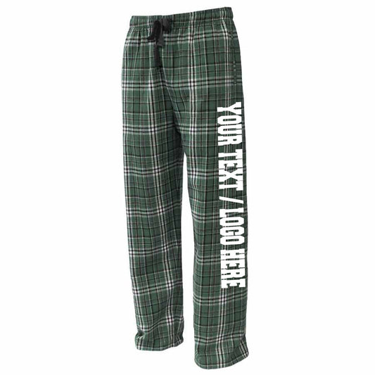 Pennant Adult and Youth Unisex Flannel Pants Forest and White Flannel Pants with Custom Text
