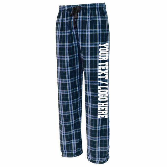 Pennant Adult and Youth Unisex Flannel Pants Columbia and Navy Flannel Pants with Custom Text
