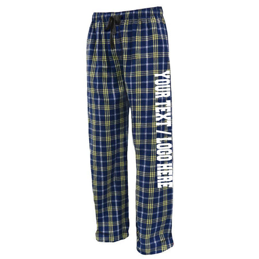 Pennant Adult and Youth Unisex Flannel Pants Navy and Gold Flannel Pants with Custom Text