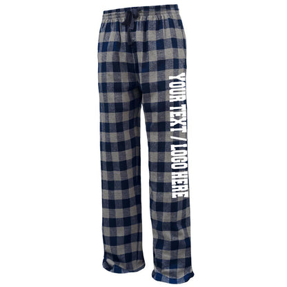 Pennant Adult and Youth Unisex Flannel Pants Navy Grey Buffalo Flannel Pants with Custom Text