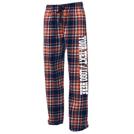 Pennant Adult and Youth Unisex Flannel Pants Navy Orange Flannel Pants with Custom Text