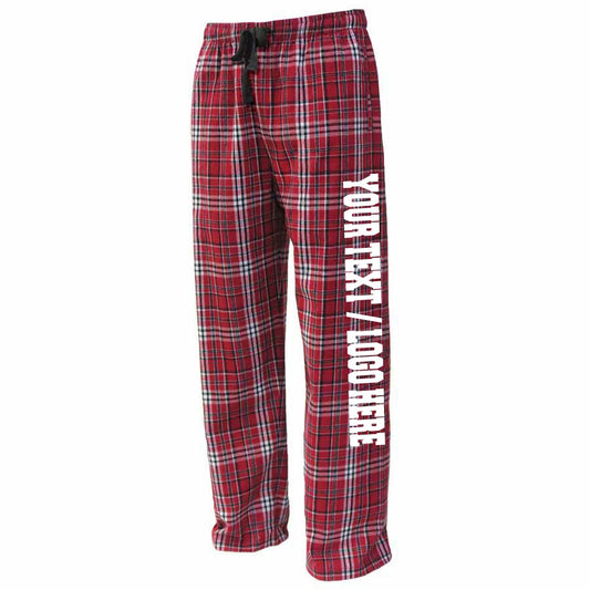 Pennant Adult and Youth Unisex Flannel Pants Red and White Flannel Pants with Custom Text