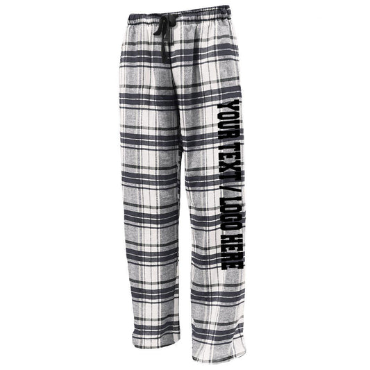 Pennant Adult and Youth Unisex Flannel Pants New White and Black Flannel Pants with Custom Text