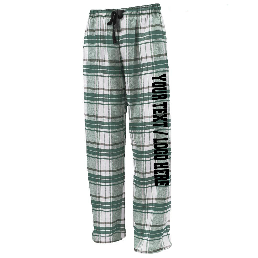 Pennant Adult and Youth Unisex Flannel Pants New White and Forest Flannel Pants with Custom Text