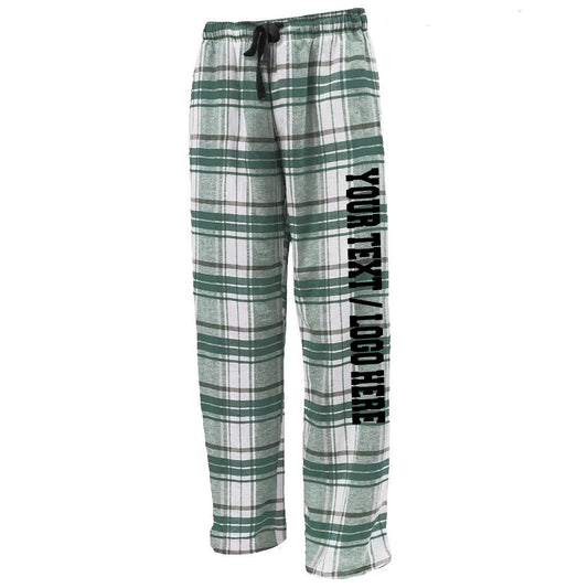 Pennant Adult and Youth Unisex Flannel Pants New White and Forest Flannel Pants with Custom Text