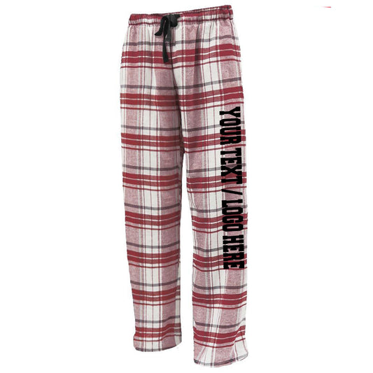 Pennant Adult and Youth Unisex Flannel Pants New White and Maroon Flannel Pants with Custom Text