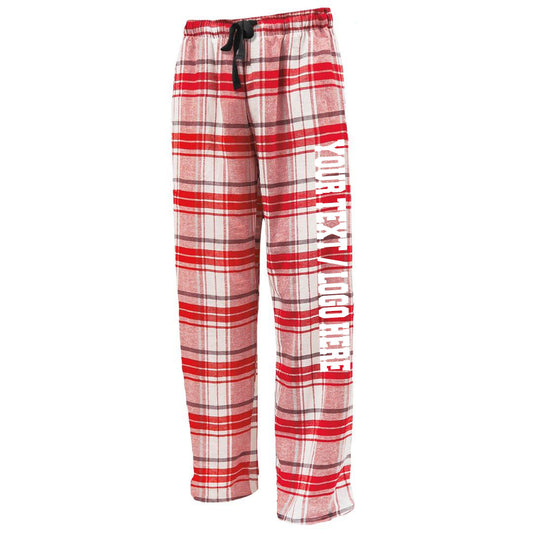 Pennant Adult and Youth Unisex Flannel Pants New White and Red Flannel Pants with Custom Text