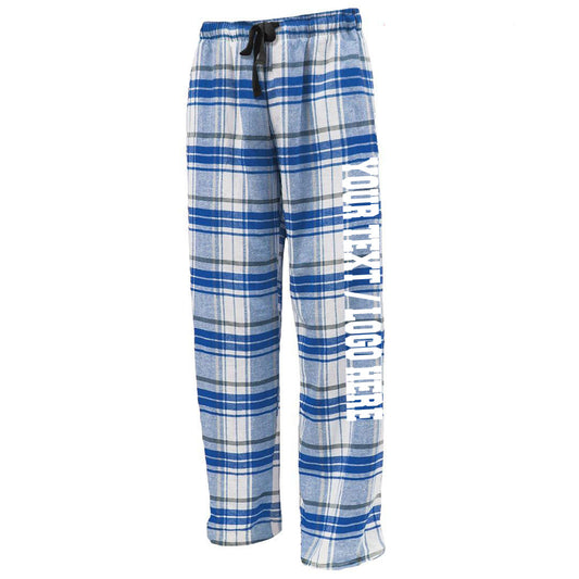 Pennant Adult and Youth Unisex Flannel Pants New White and Royal Flannel Pants with Custom Text