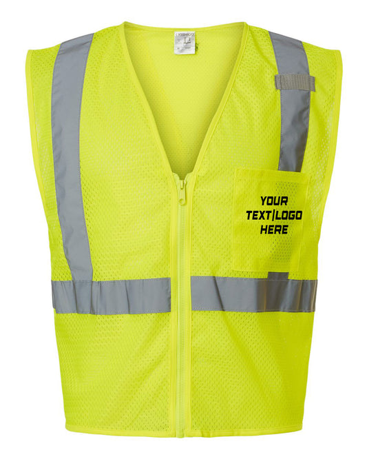 Kishigo - Single Pocket Zipper Mesh Vest - 1089-1090 Custom w/ Solid or Reflective Print