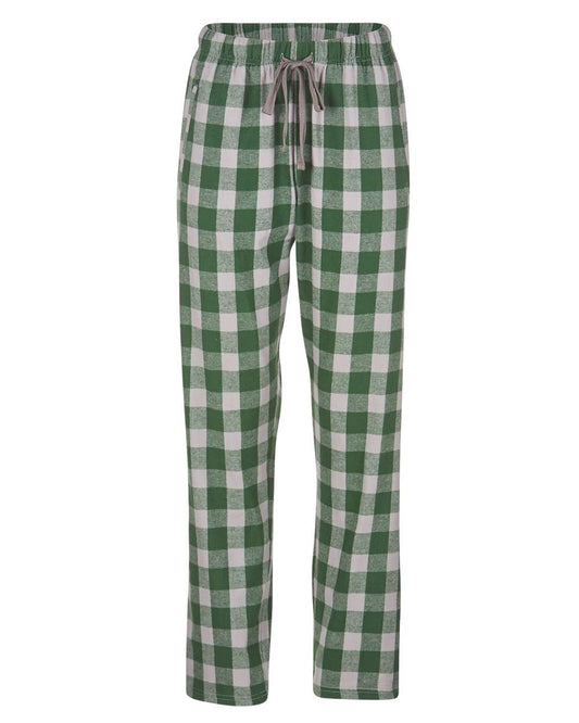 Boxercraft Ladies Haley Flannel Pants Grey and Green Buffalo Color Pants with Custom Text