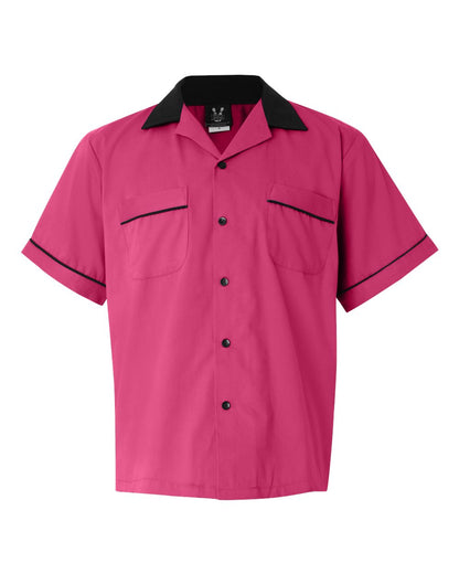 Hilton HP2244 Bowling Shirt Pink with Black Trim Custom Text or Design