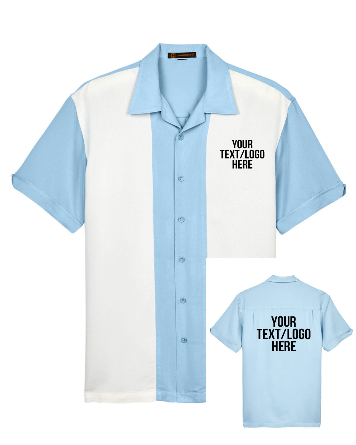 Harriton M575 Bowling Shirt Cloud Blue- Custom Text or Design